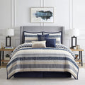 Grand Avenue Navy Striped King Size Comforter Set, 7 Piece, Jacquard & Clip Bedding Sets & Collections, Matching Shams, Bedskirt, Decorative Pillows