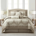 Stratford Park Beige Comforter Set, Bed Size California King,7 Pieces Jacquard Bedding Set, All Season, Matching Bedskirt, Pillows & Shams
