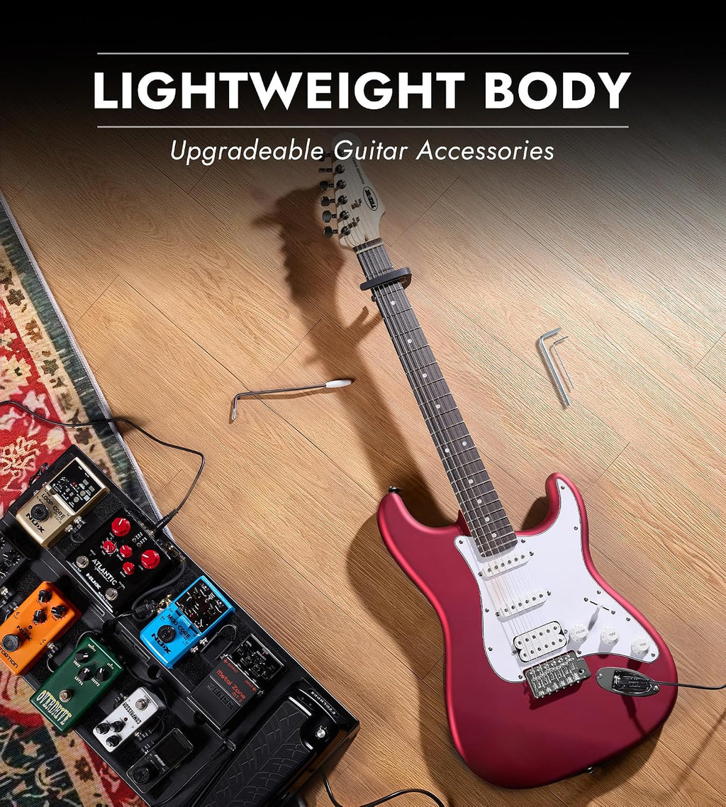 Tostar Beginner Electric Guitar, Solid Body, 39' Full Size Strat Style with HSS Pickups, 5-Way Switch, Tremolo Bridge, Maple Neck & Tectona Fretboard, Ideal for Beginners and Gifting, Red