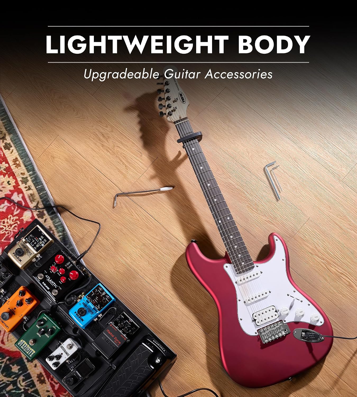 Tostar Beginner Electric Guitar, Solid Body, 39' Full Size Strat Style with HSS Pickups, 5-Way Switch, Tremolo Bridge, Maple Neck & Tectona Fretboard, Ideal for Beginners and Gifting, Red