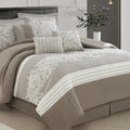 LANCO MODERN LIFESTYLE Taupe Comforter Set, King, Damask Jacquard with Matching Solid Piece Work, 7 Piece Soft Bedding Set for All Season, Bed Skirt, Pillow Shams and Decorative Pillows