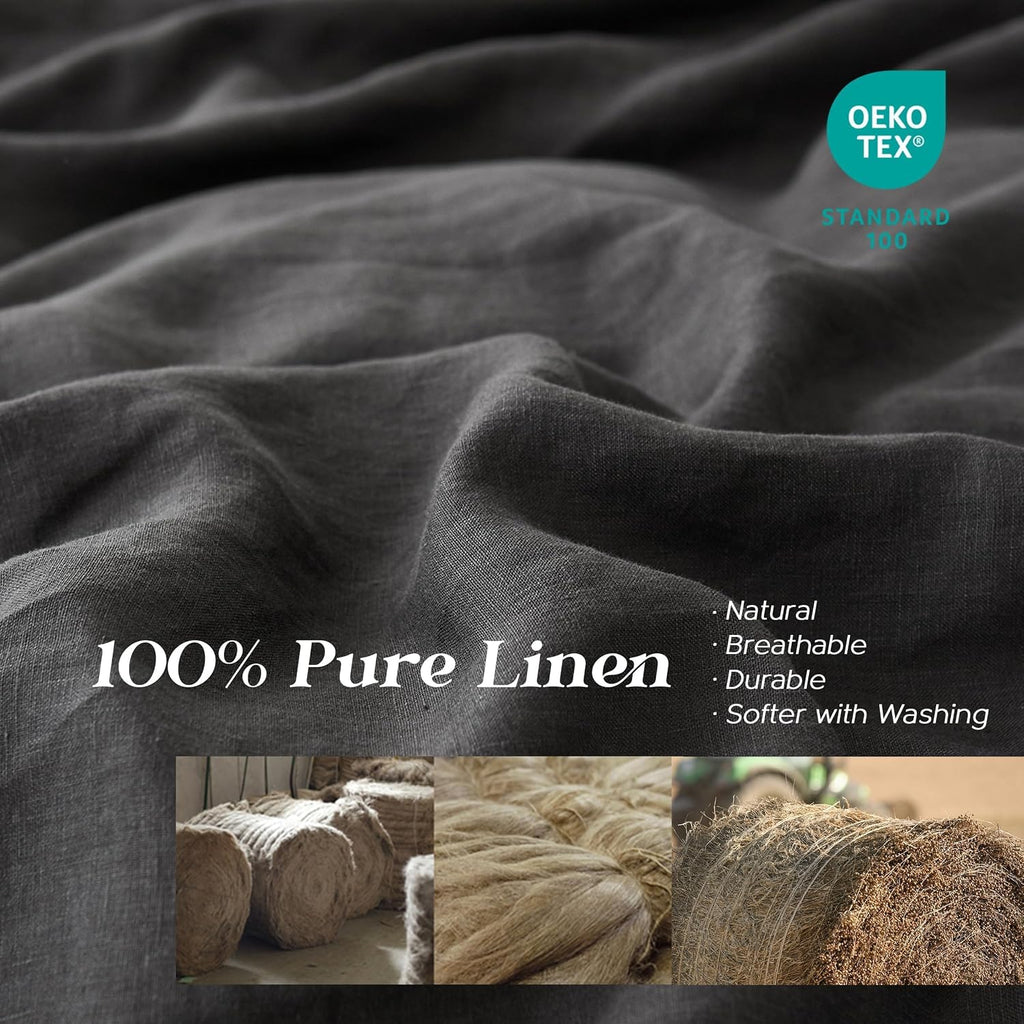 Simple&Opulence 100% Linen Duvet Cover Set, 3 PCS Natural French Flax Dark Grey Duvet Cover King Size, Breathable Soft Comfy Linen Bedding Comforter Cover with 2 Pillowcases(Dark Grey, 104'x92')