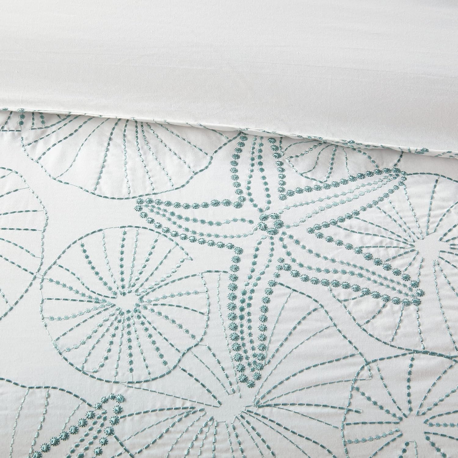 Harbor House 100% Cotton Duvet Cover, Embroidered Coastal Seashells, Starfish Duvet Cover Set – Light Weight Bed Comforter Covers, Maya Bay White Blue Full/Queen (90'x90') 3 Piece