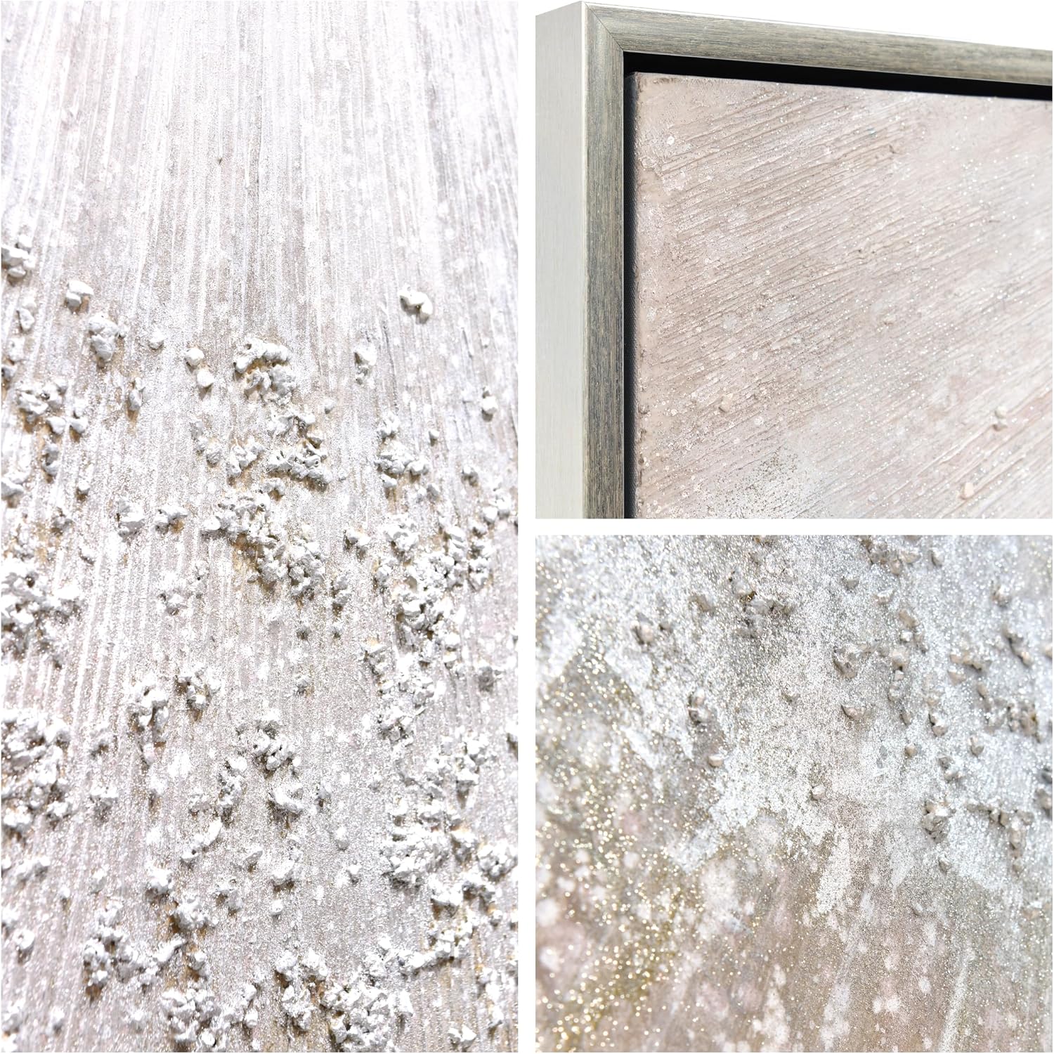 Empire Art Direct Silver Radiant Trio Textured Glitter Hand Painted Framed Canvas Wall Art with Silver Leaf, Ready to Hang, Living Room, Bedroom & Office, 20'x60'x1.5' each