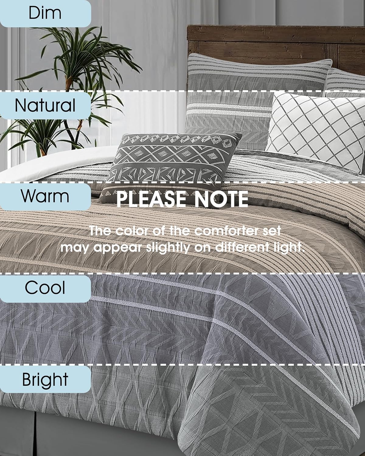 LANCO MODERN LIFESTYLE Cotton Comforter Set King Size, Gorgeous Geometric Jacquard, Grey Soft Lightweight Bedding Set for All Seasons, 6 Pieces with Bedskirt, Pillow Shams and Decor Pillows