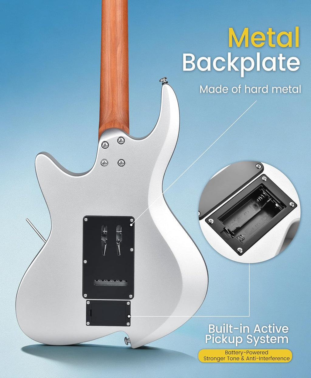 Leo Jaymz Character Series Electric Guitar with Roasted Maple Neck, SSH Active Pickups, Built-in Multi-Effects & Vintage Tremolo(Matte Silver)