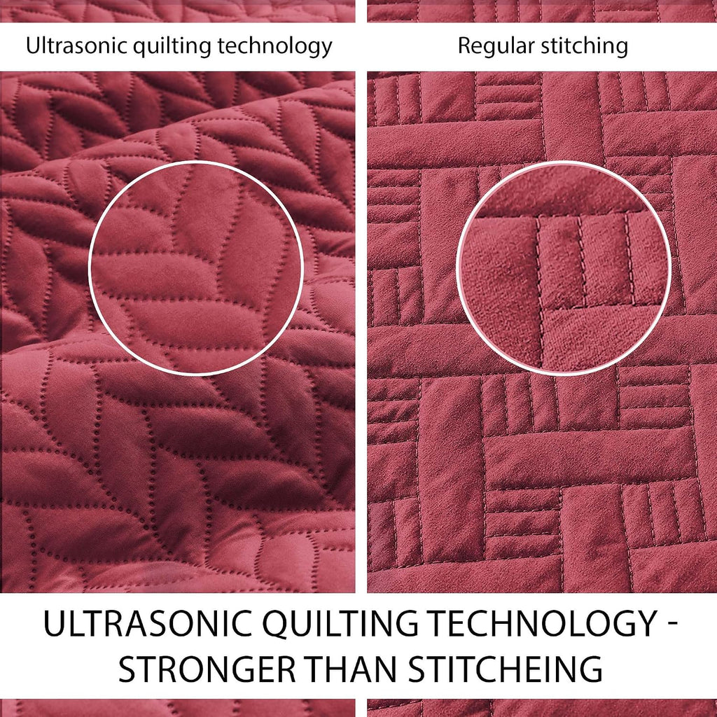MOONLIGHT20015 Twin Quilt Bedding Set (68' x 86') - Bulk Pack of 10 Wholesale for Hotels, Guest Bedroom & Airbnbs - Lightweight Microfiber Reversible Embossed Quilts Bedspreads (Burgundy)