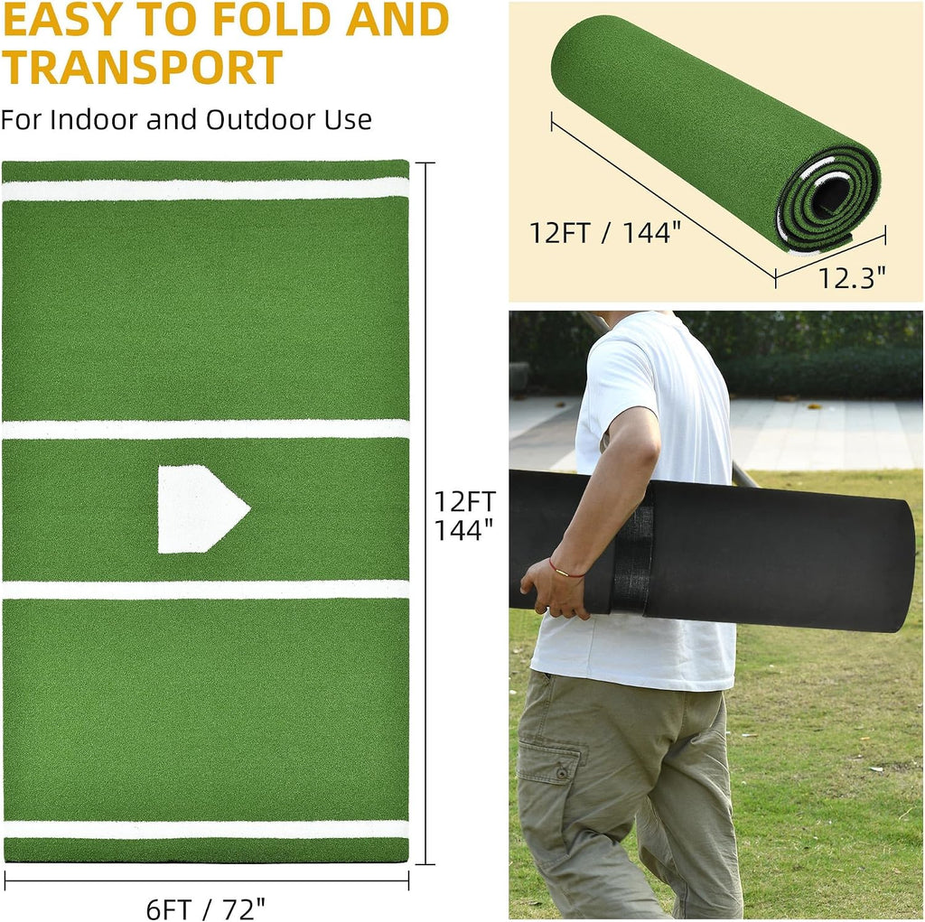 Shopsource Baseball Batting Mat, 12x6ft Softball Hitting Mat, Batters Box Turf Mats with Home Plate, Anti-Slip Baseball Softball Cage Mats for Indoor Outdoor