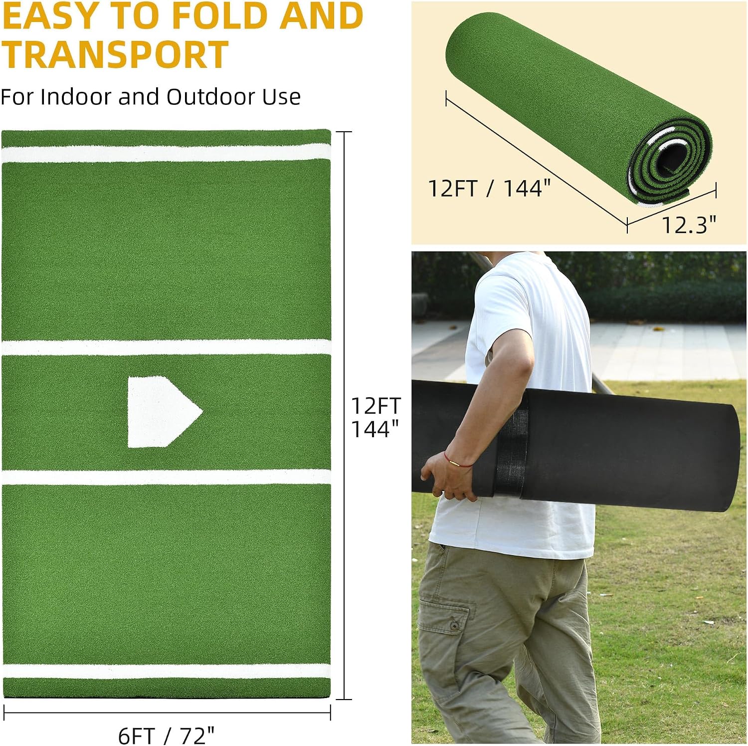 Shopsource Baseball Batting Mat, 12x6ft Softball Hitting Mat, Batters Box Turf Mats with Home Plate, Anti-Slip Baseball Softball Cage Mats for Indoor Outdoor