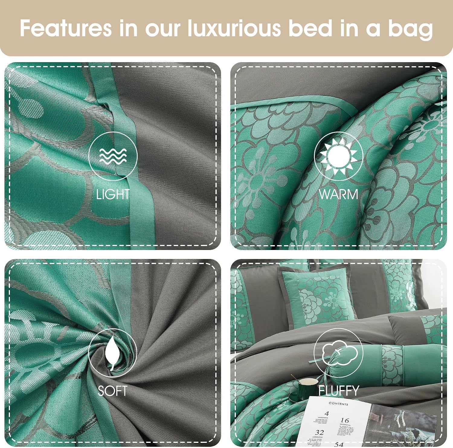 Grand Avenue Aqua Grey Comforter Set King Size, 7 Piece Jacquard Soft Bedding Set, All Season, Bedskirt, Pillows & Shams
