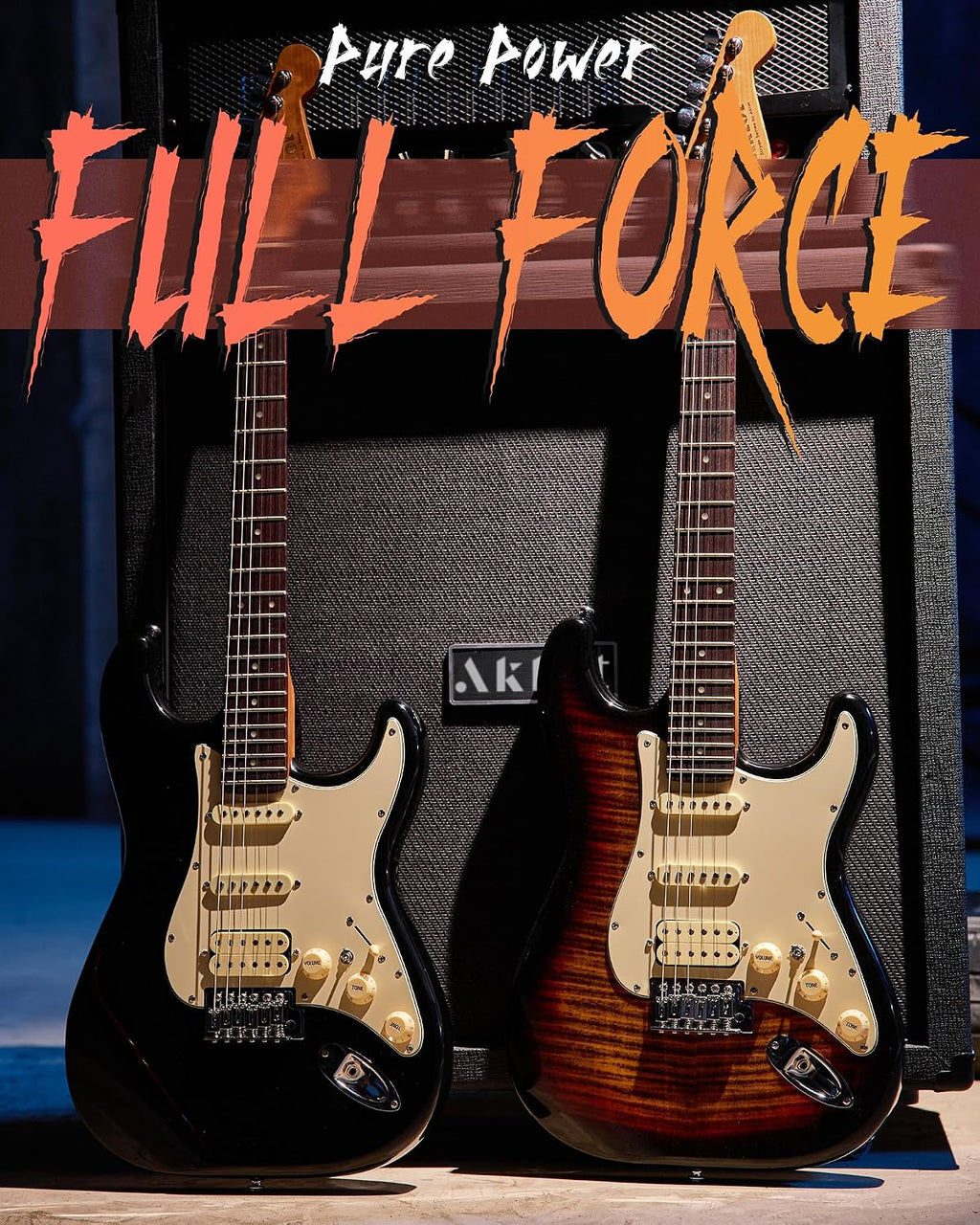AKLOT Beginner Electric Guitar Kit: 10W Amp, Coil-Split HSS Pickups, Lesson Book, Roasted Maple Neck, Gig Bag, Tuner, Strap, Picks, Stryde Phantom Black