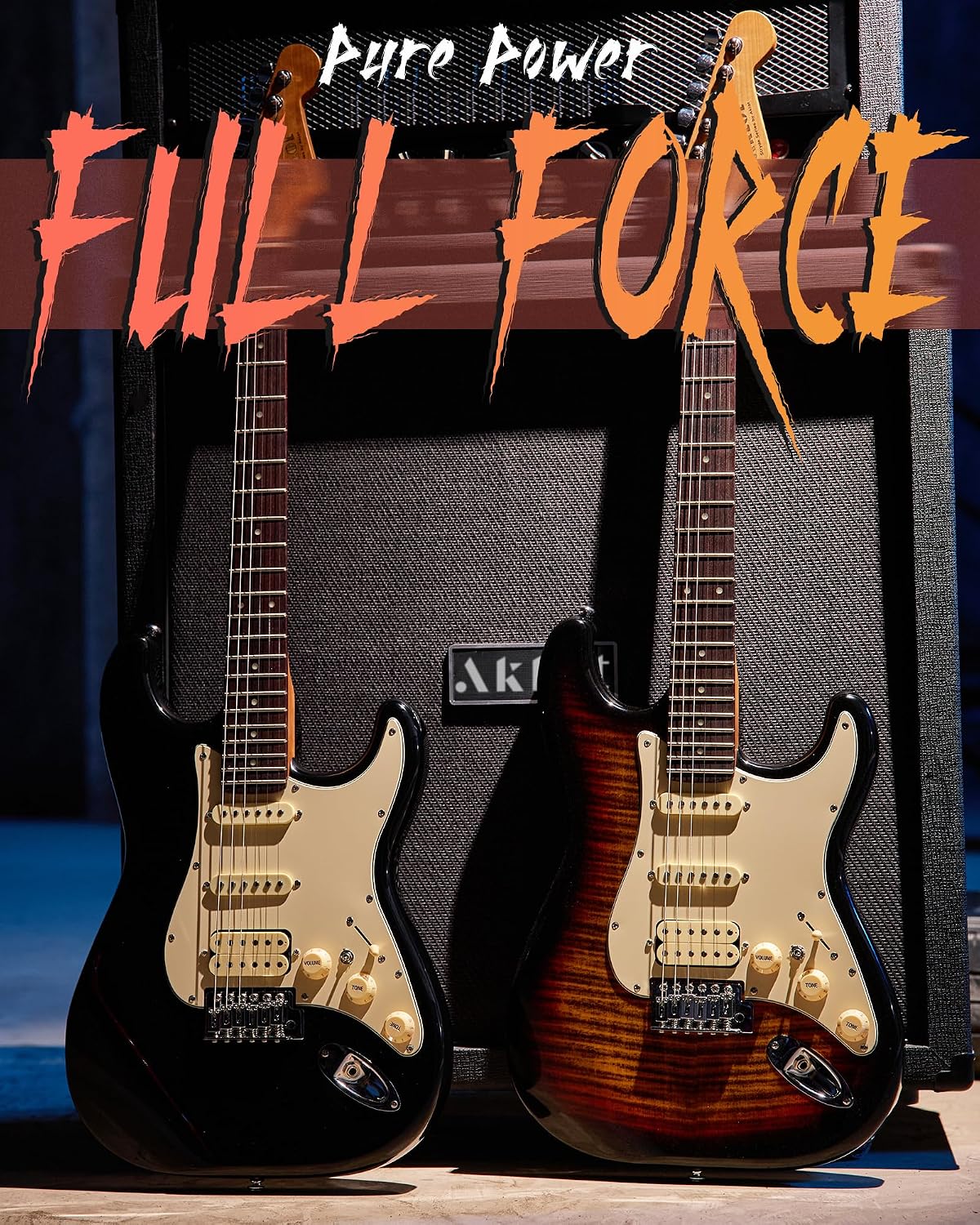 AKLOT Beginner Electric Guitar Kit: 10W Amp, Coil-Split HSS Pickups, Lesson Book, Roasted Maple Neck, Gig Bag, Tuner, Strap, Picks, Stryde Phantom Black