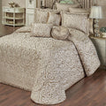 Davenport Luxury Bedding | Neutral Jacquard-Woven Puffed Scrollwork | 10 Pc Set includes Cal King Bedspread, 2 King Shams, 2 European Shams, 2 Euro Pillow Inserts, and 3 Decorative Reversible Pillows