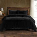 HiEnd Accents Stella Faux Silk Velvet 3 Piece Duvet Cover Set with 2 Pillow Shams, King, Black, Romantic Western Modern Traditional Style Luxury Bedding, 1 Comforter Cover and 2 Pillow Cases