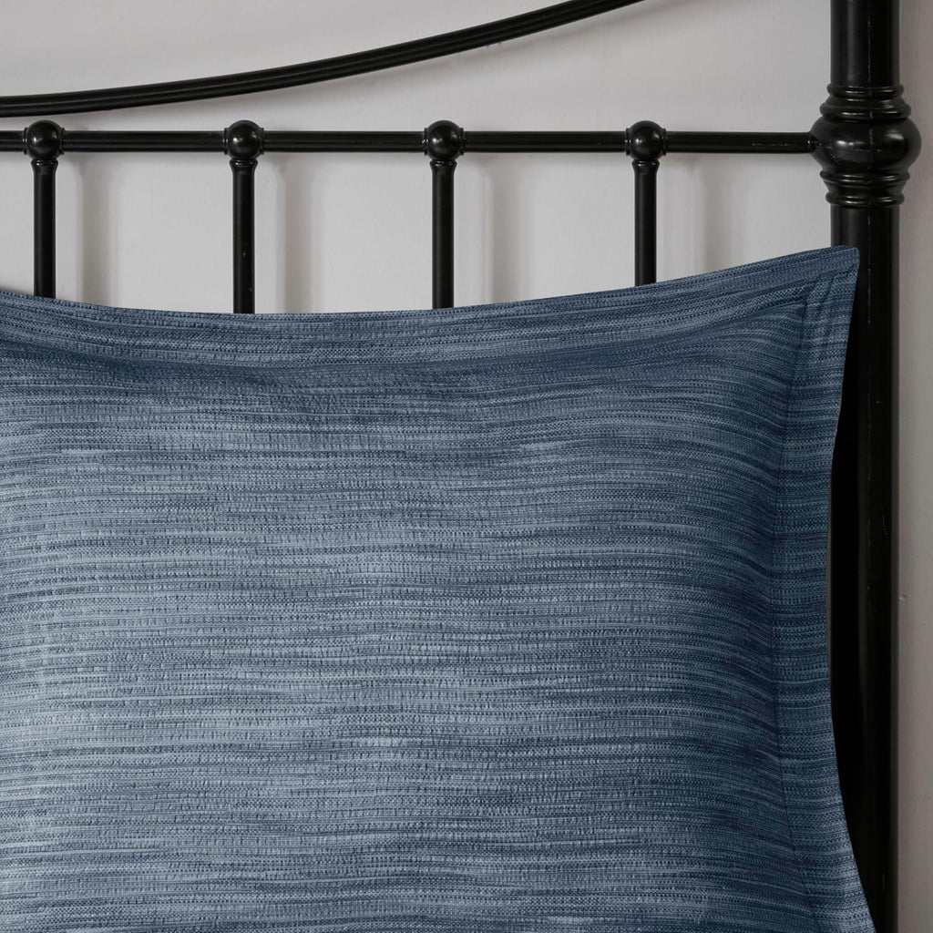 Madison Park Walter Comforter - Luxe Seersucker Print Design, All Season Down Alternative Bedding, Matching Shams, Bedskirt, Decorative Pillows, Navy Cal King(104'x92') 7 Piece