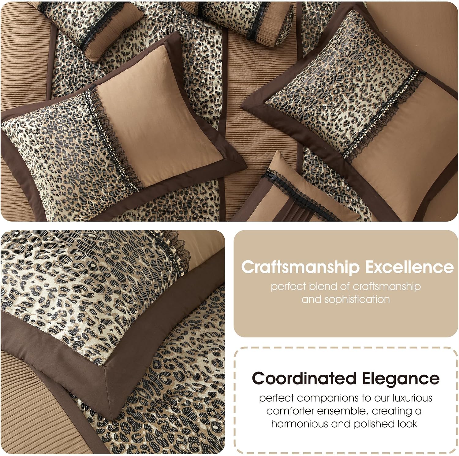 Grand Avenue Brown/Taupe Leopard Full Size Comforter Set, 7 Piece, Bedding Comforters & Sets, Pillow Shams Bedskirt, Home Decor