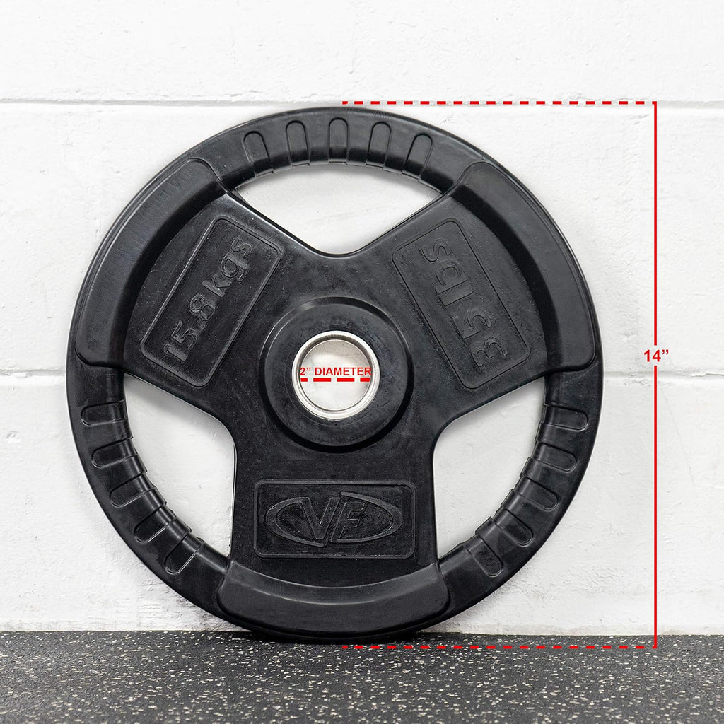 Valor Fitness OP Olympic Weight Plates Coated Rubber Weights w/Weight Plate Set, Barbell Weights w/Grips for Home Gym