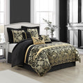 Grand Avenue Jacquard Floral Comforter Set, 7 Pieces King Black Bedding Set, Matching Pillows & Shams, Bed Skirt, Ultra-Soft, Lightweight Microfiber