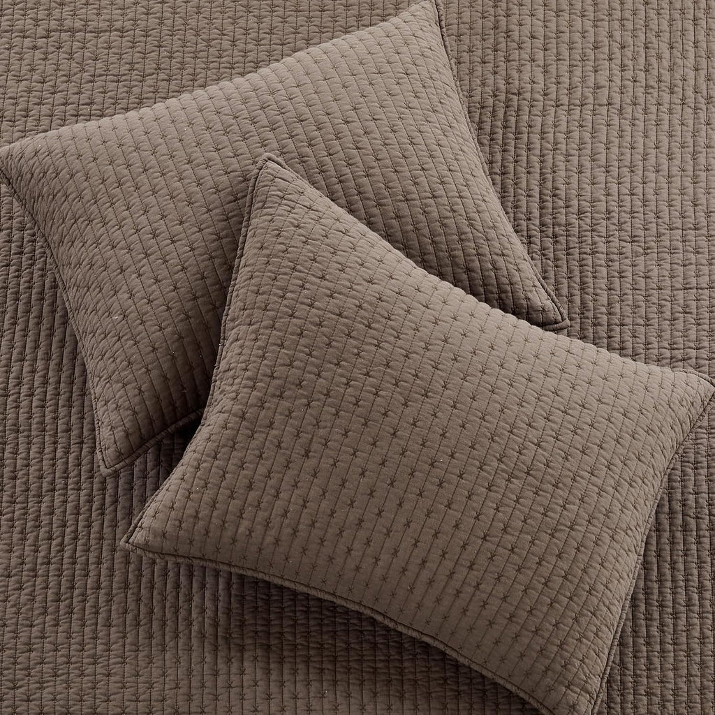 Levtex Home Cross Stitch Reversible King Bedspread Set (120x104in) with 2 Pillow Shams (36x20in) - Stitch Texture - Cocoa - Cotton King Size Bedspread Set - Soft, Pre-Washed