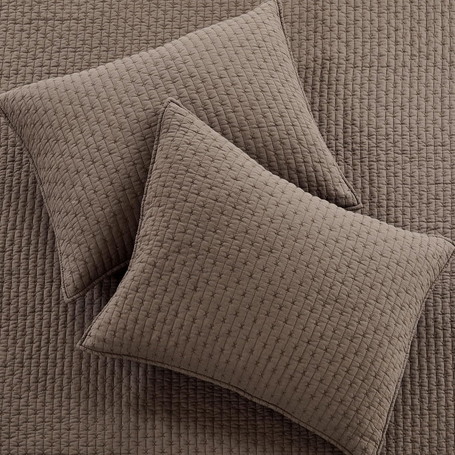 Levtex Home Cross Stitch Reversible King Bedspread Set (120x104in) with 2 Pillow Shams (36x20in) - Stitch Texture - Cocoa - Cotton King Size Bedspread Set - Soft, Pre-Washed