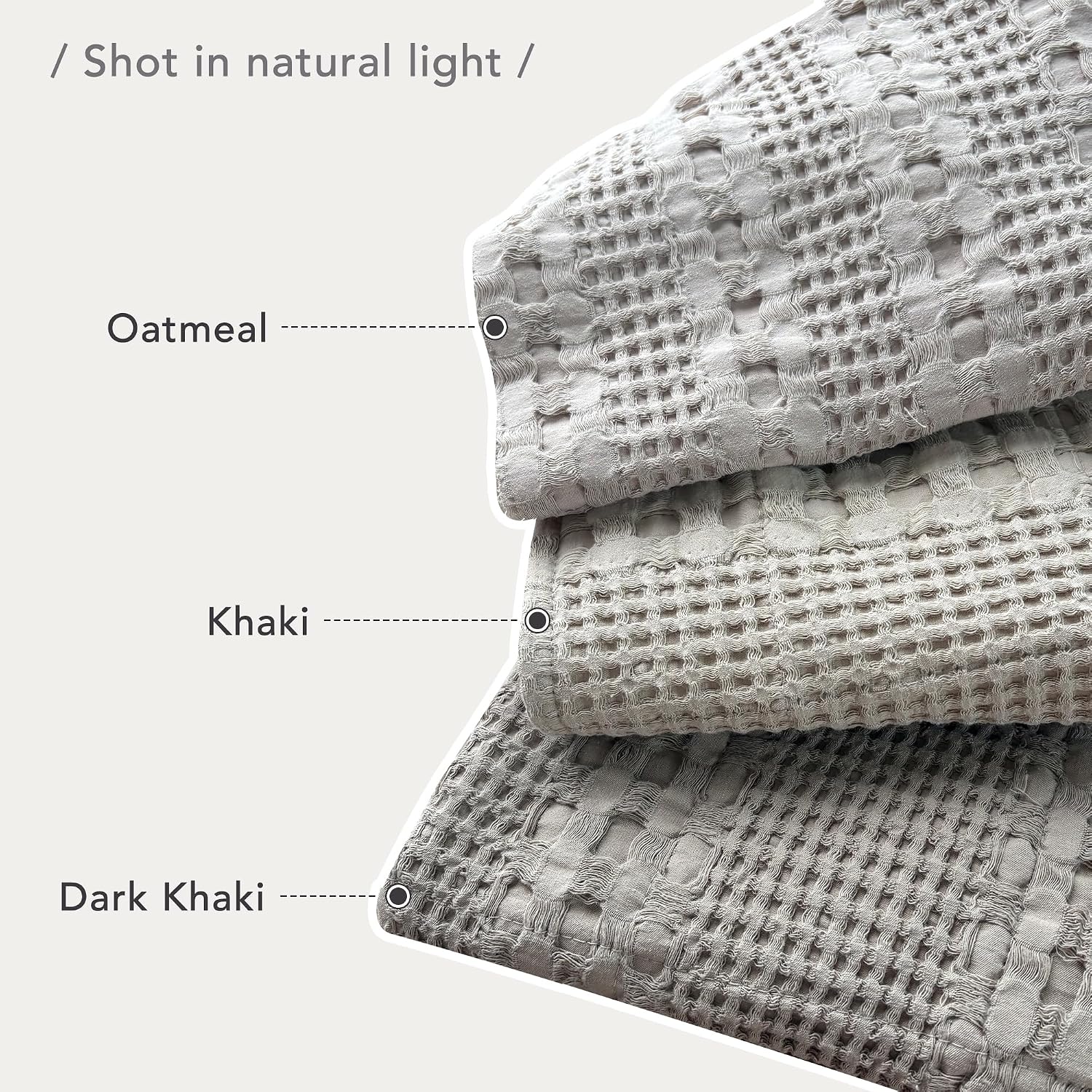 CozyTide 128'x120' Oversized Waffle Quilt Set,100% Cotton Khaki Bedding Bedspread Coverlet Set,3 Pieces Soft Lightweight Extra Large Farmhouse King Bedding Quilt for All Season