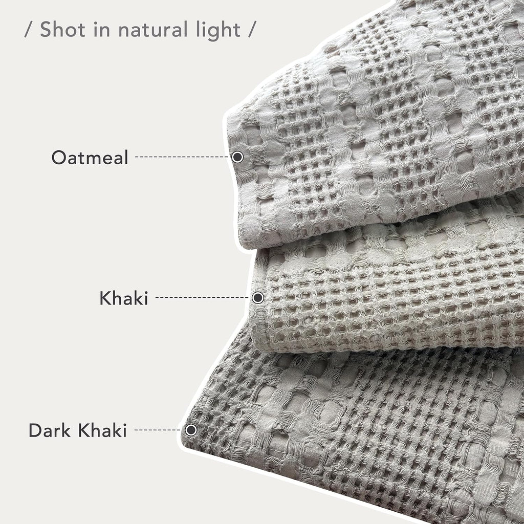 CozyTide Oversized King Bedspread (118'x106'),100% Cotton Khaki Waffle Weave Lightweight Oversized California King Quilt Ultra Soft Farmhouse Coverlet Bedding Set 3 Pieces
