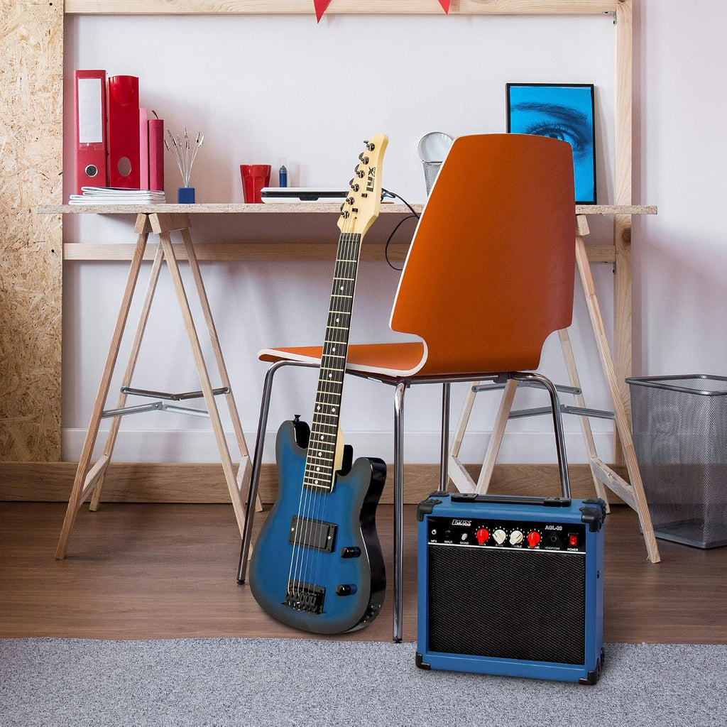 LyxPro 30 Inch Electric Guitar and Starter Kit for Kids with 3/4 Size Beginner's Guitar, Amp, Six Strings, Two Picks, Shoulder Strap, Digital Clip On Tuner, Guitar Cable and Soft Case Gig Bag - Blue