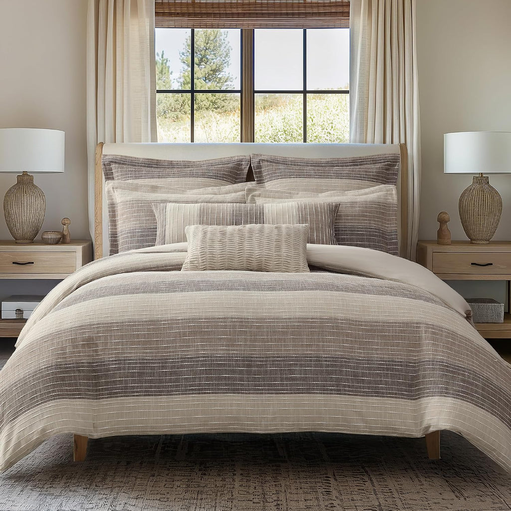 Levtex Home Sand Stripes Chocolate Full/Queen Comforter Set (90x94in) with 2 Pillowcases (26x20in) - Woven Jacquard Stripe - Brown, Tan, White - Cotton Full/Queen Size Comforter Set - Soft, Pre-Washed