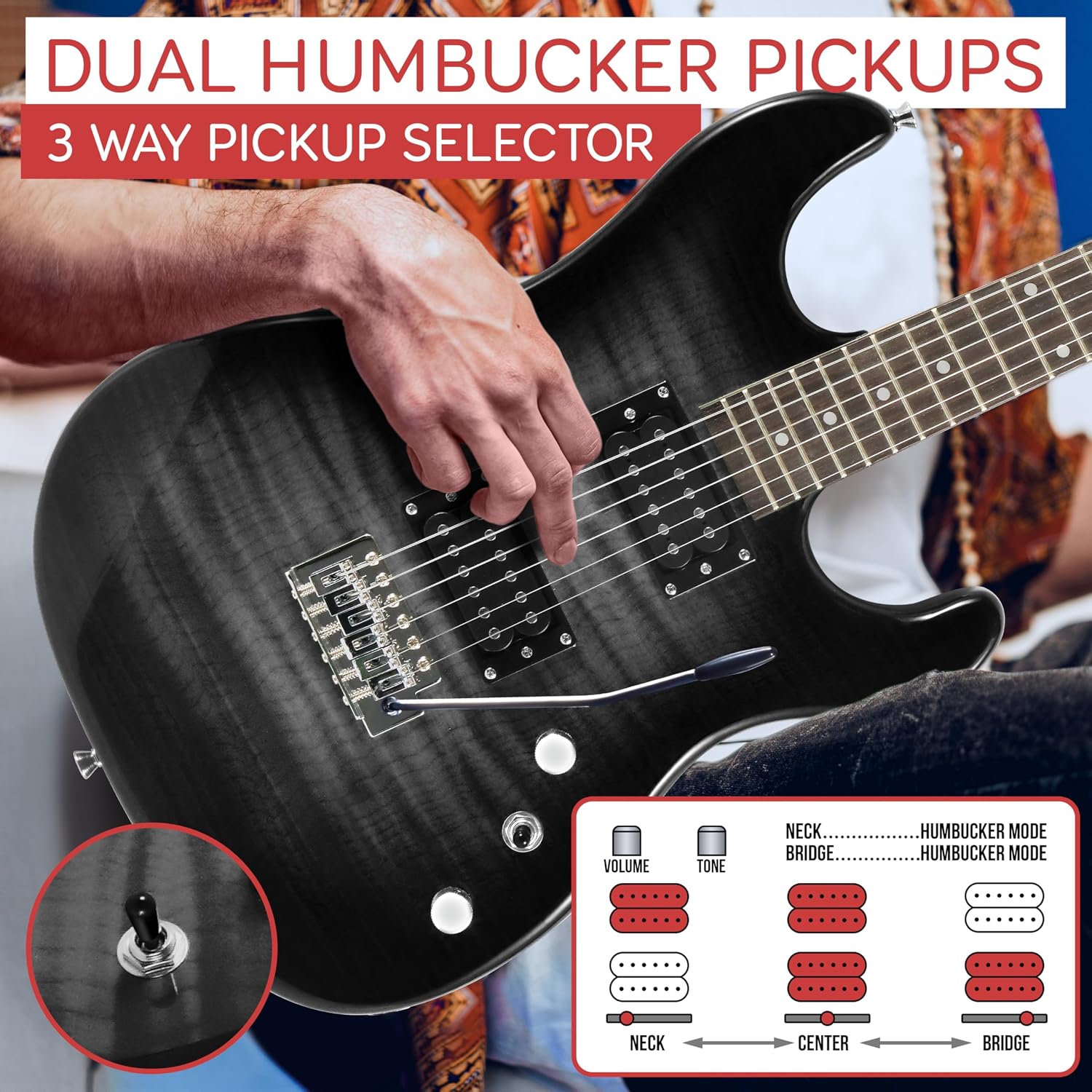 Pyle Electric Guitar Kit with Amp, Full Size Instrument with Humbucker Pickups, Guitarra Electrica Amplifier and Beginner Bundle Accessories, 39' (Legacy Black)