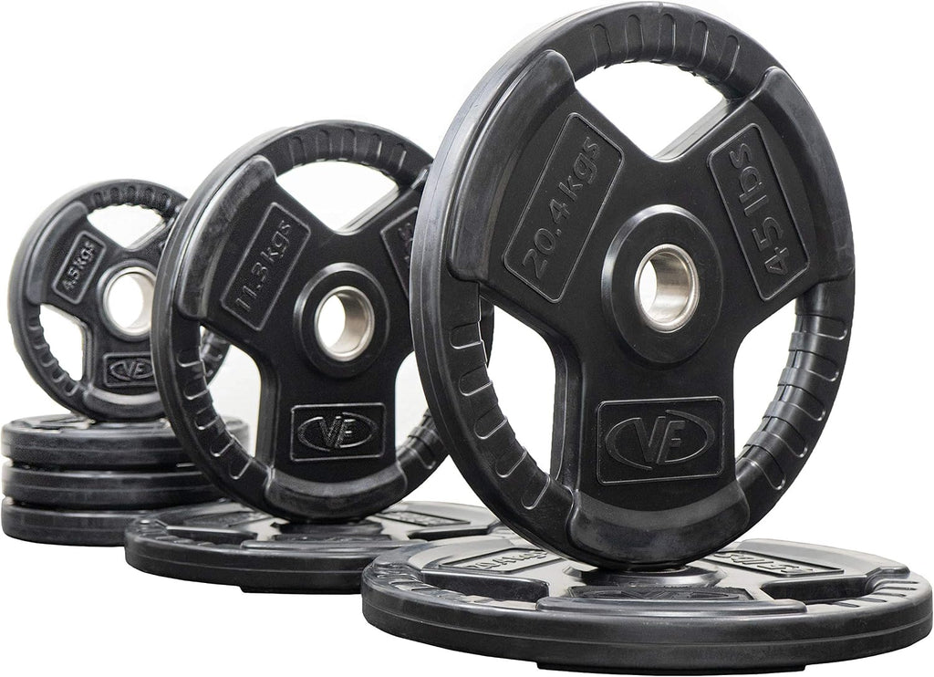 Valor Fitness OP Olympic Weight Plates Coated Rubber Weights w/Weight Plate Set, Barbell Weights w/Grips for Home Gym