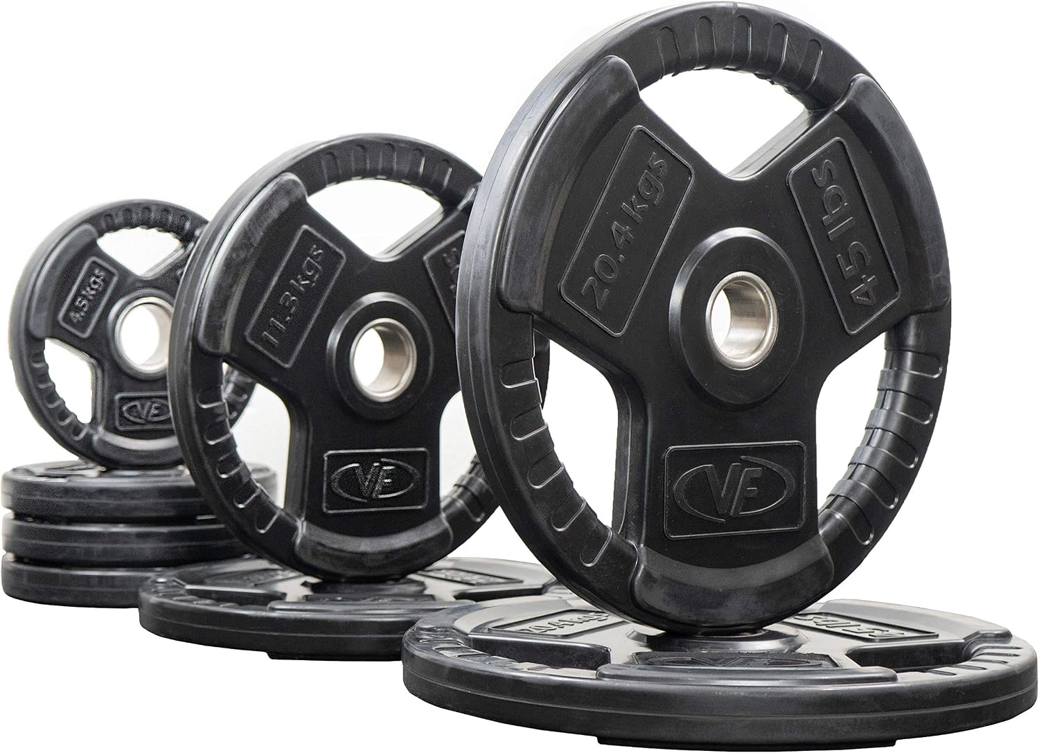 Valor Fitness OP Olympic Weight Plates Coated Rubber Weights w/Weight Plate Set, Barbell Weights w/Grips for Home Gym
