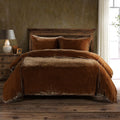 HiEnd Accents Stella Faux Silk Velvet 3 Piece Duvet Cover Set with 2 Pillow Shams, King, Copper Brown, Romantic Western Modern Traditional Style Bedding, 1 Comforter Cover and 2 Pillow Cases
