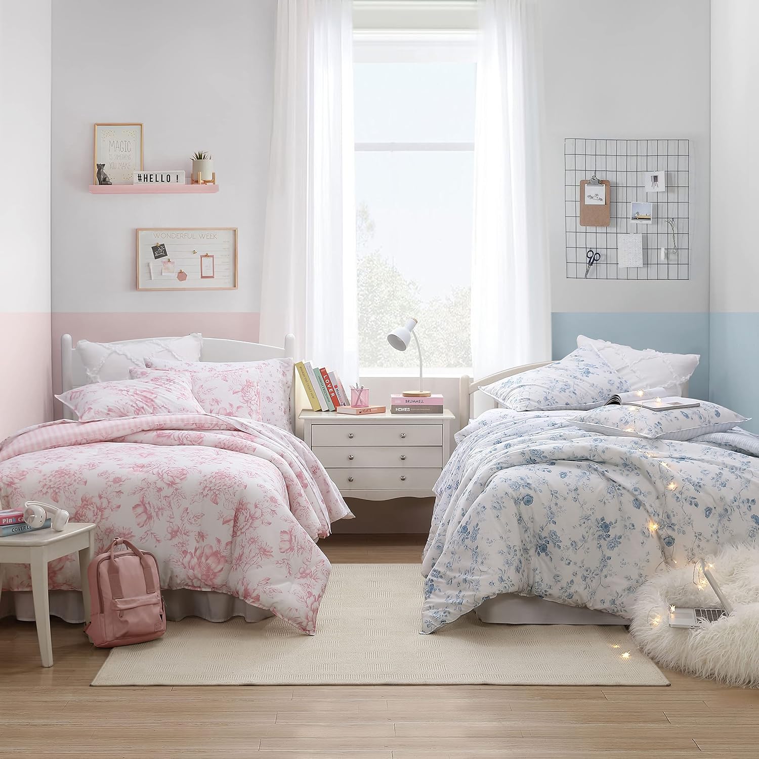 Laura Ashley - Queen Comforter Set, 100% Cotton Bedding, Medium Weight for Year-Round Comfort, Reversible Floral Design, Includes Comforter and Shams, Belinda Blue