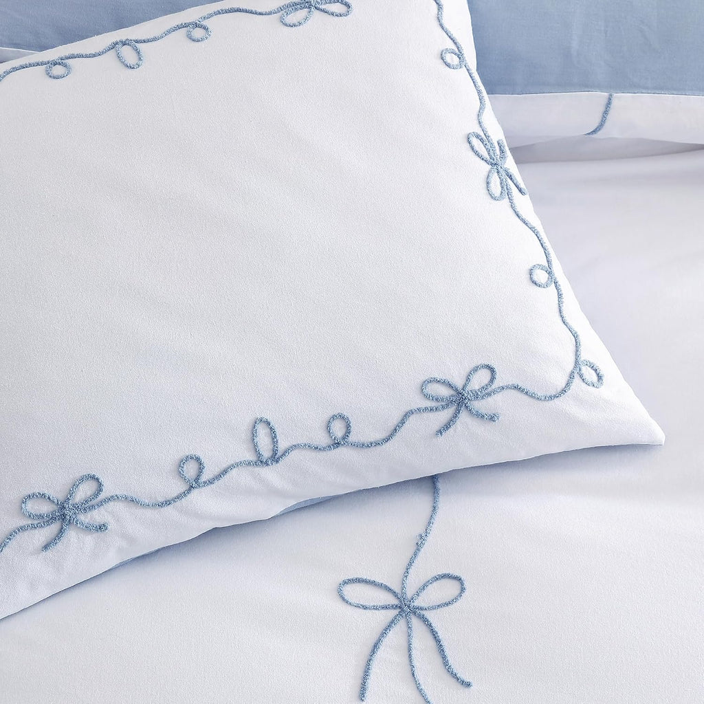Peri Home Bows Bedding Cottage Core 100% Cotton 2-Piece Comforter and Sham Set, Twin, Blue Sasha Bows