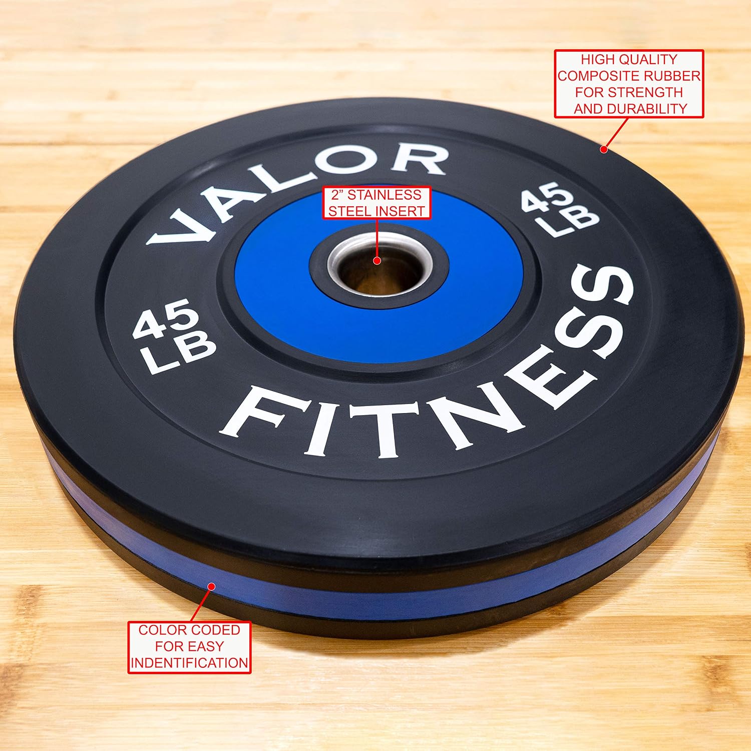 Valor Fitness Olympic Bumper Plate Pro - Weight Plates - Lifting Strength Conditioning Cross Training Workouts – Sold in Singles, Pairs, Sets - Workout Equipment