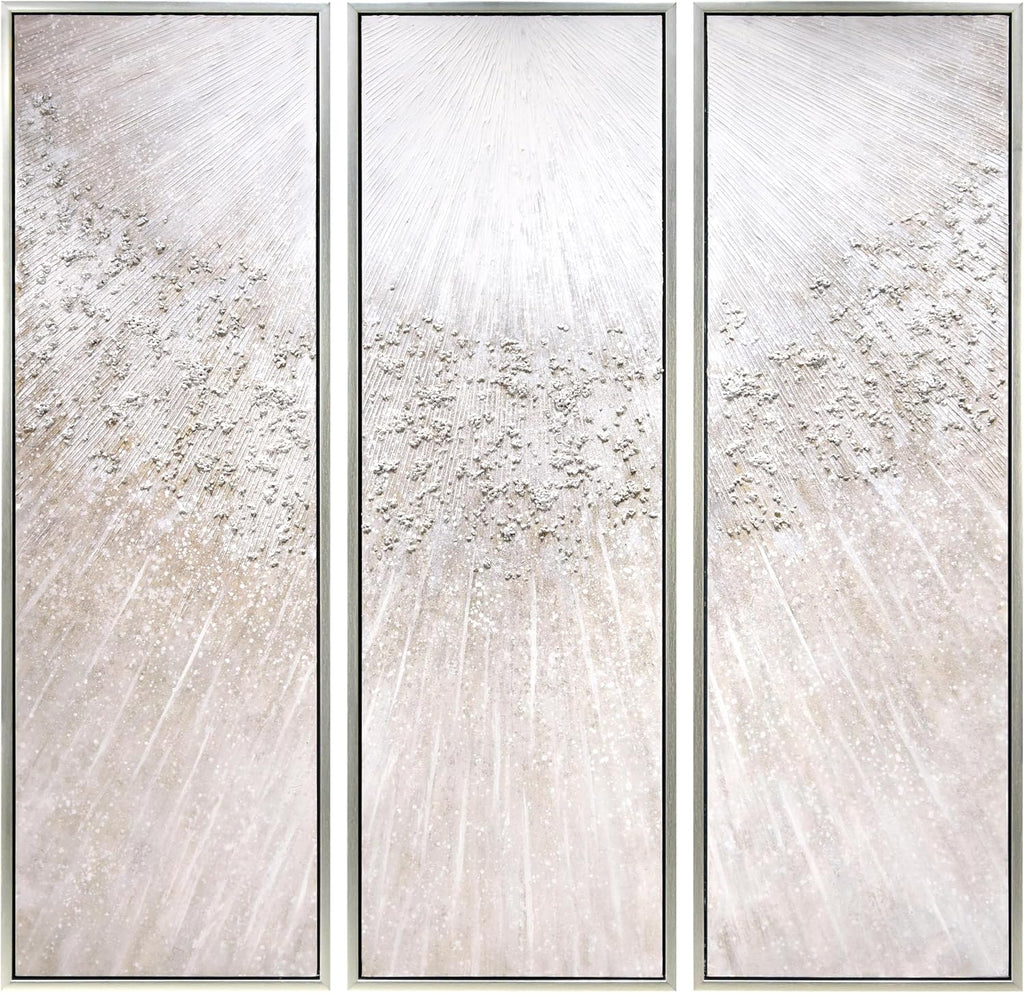 Empire Art Direct Silver Radiant Trio Textured Glitter Hand Painted Framed Canvas Wall Art with Silver Leaf, Ready to Hang, Living Room, Bedroom & Office, 20'x60'x1.5' each