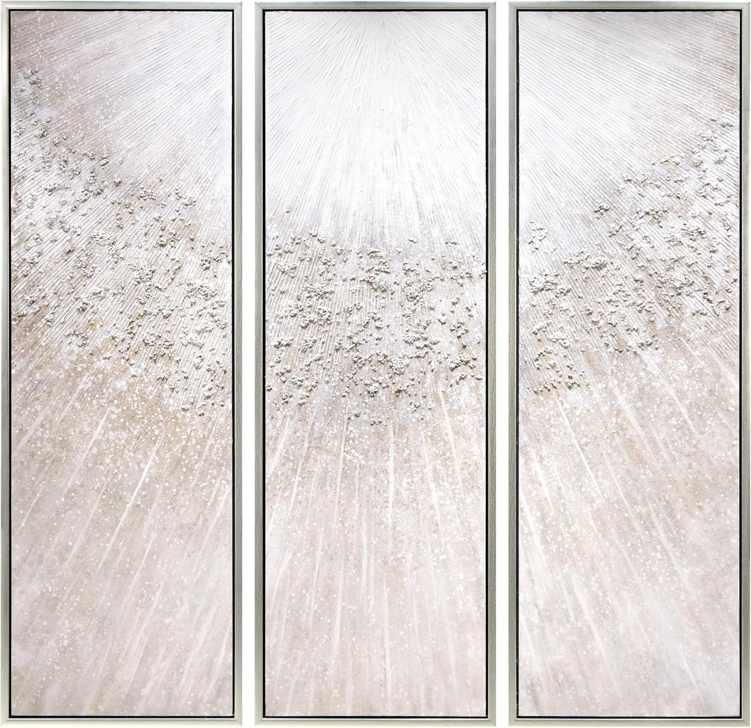 Empire Art Direct Silver Radiant Trio Textured Glitter Hand Painted Framed Canvas Wall Art with Silver Leaf, Ready to Hang, Living Room, Bedroom & Office, 20'x60'x1.5' each