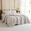 Sanracie Oversized King Quilt (120'x120'), Cotton Oatmeal Colored Waffle Weave Quilted Bedding Set Super Large Soft Bedspread 3Pcs Luxury Aesthetic Coverlet Set for All Season