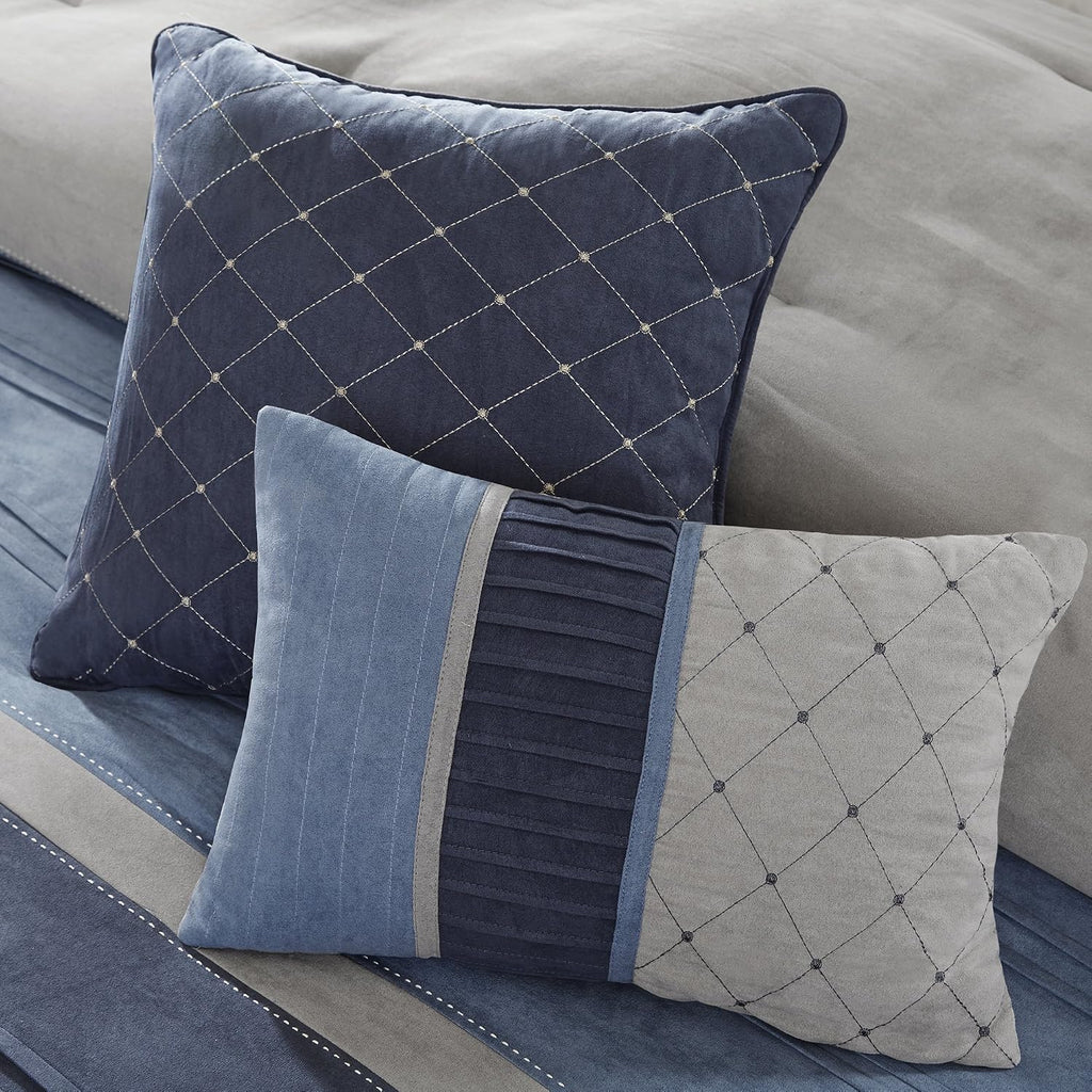 Madison Park - MP10-1638 Collins Comforter Set Bed in a Bag, Cal King(104'x92'), Blue Grey