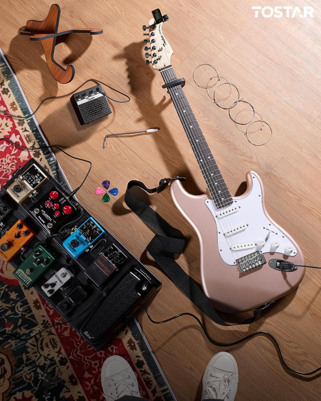 Tostar 39' Full Size Electric Guitar Kit For Beginners and Adults, SSS Pickup Guitarra Electrica Set Includes Tremolo Bridge, Lightweight Matte Finish, Amp, Strings, Gig Bag, Birthday Gifts, Champagne