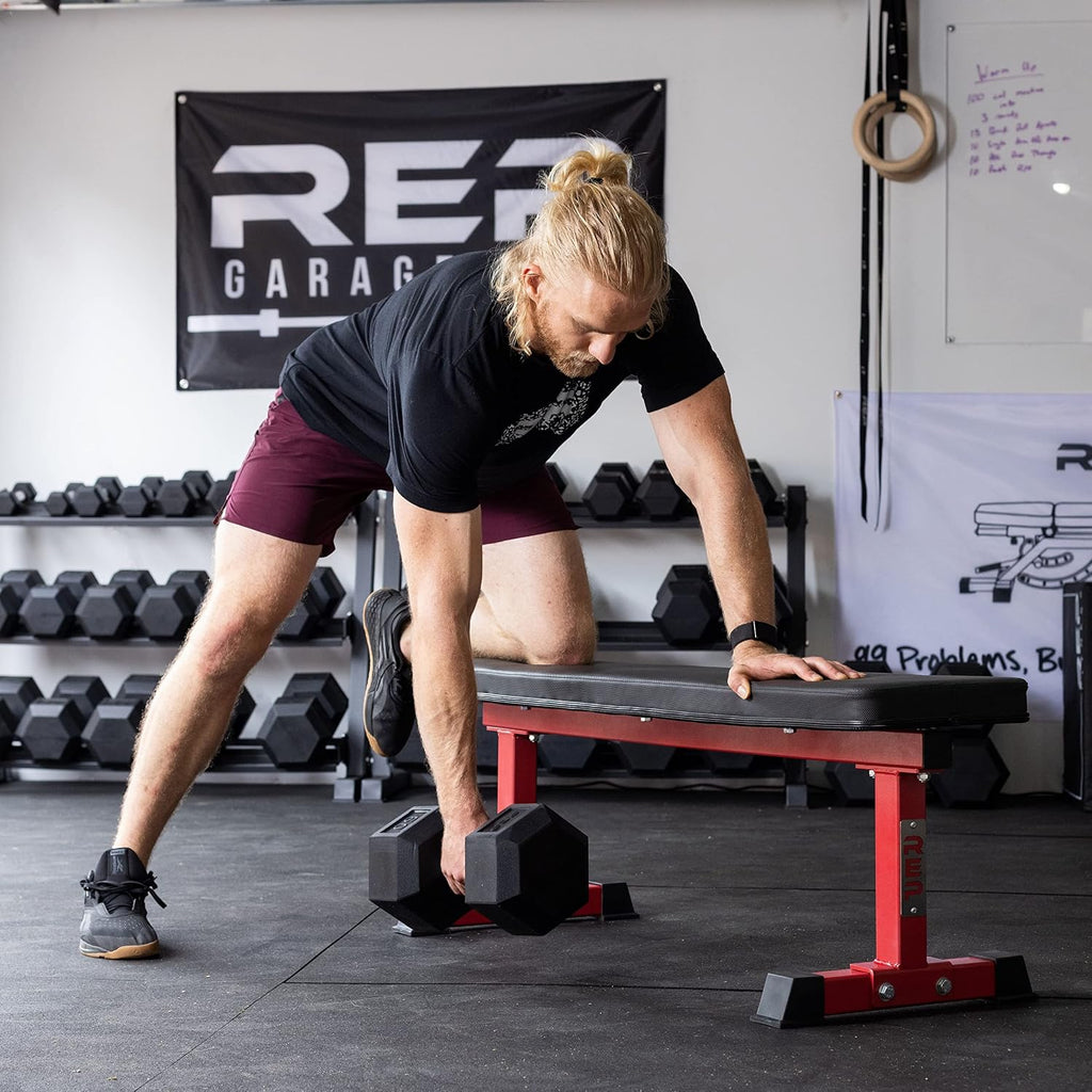 REP Fitness Flat Weight Bench, Heavy Duty Workout Bench For Home Gym, Folding Fitness Equipment For Strength Training, Adjustable Utility Platform For Dumbbells, Barbell, Lifting And Core Exercises