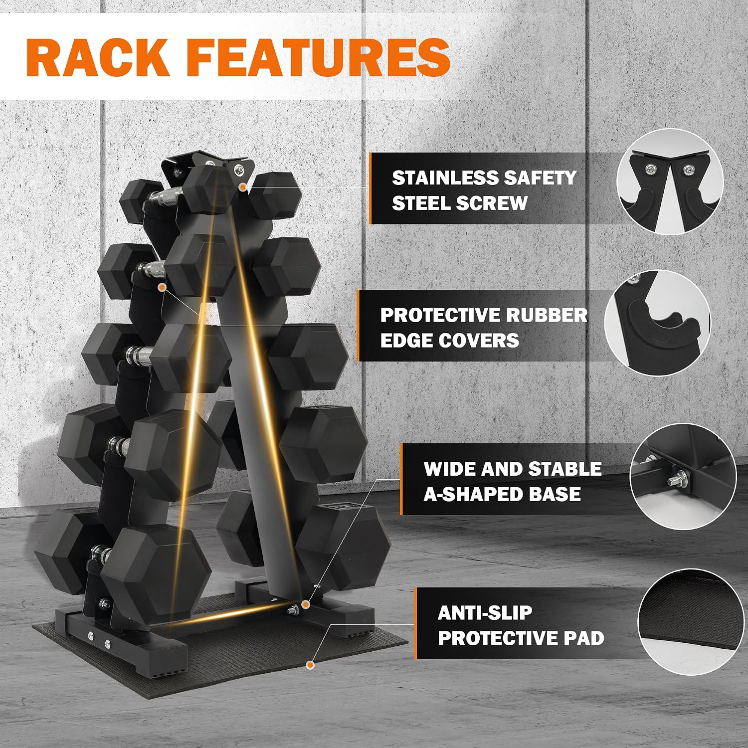 Fitvids Fitvids Rubber Coated Hex Dumbbell Weight Set and Storage Rack, 100LB Set or 150LB Set, 5-20 lbs Pairs or 5-25 lbs Pairs