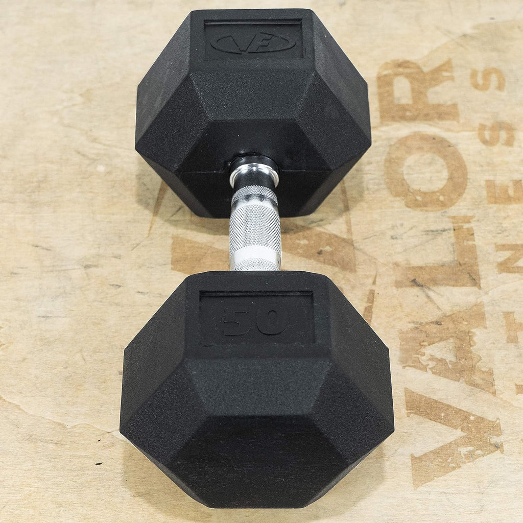 Valor Fitness Rubber Hex Dumbbell Free Weights for Home Gym Workout Equipment for Strength Training