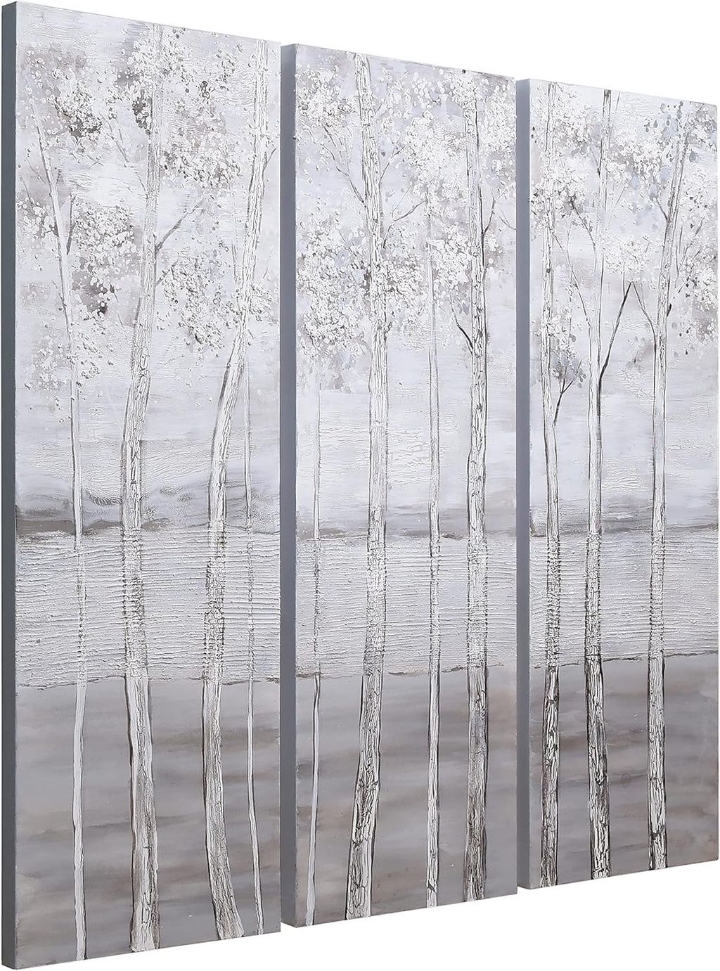 Empire Art Direct Abstract Wall Art Textured Hand Painted Canvas by Martin Edwards, Triptych, 48' x 16' each, Silver Winter