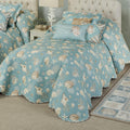 Seabreeze Coastal Beach Polyester Bedding | All Season Quilted | Shell Starfish Coral Stripe | Aqua Teal Ivory Cream | 5 Pc Set: Twin Bedspread, 1 Standard Sham, 2 Square Pillows, 1 Rectangle Pillow