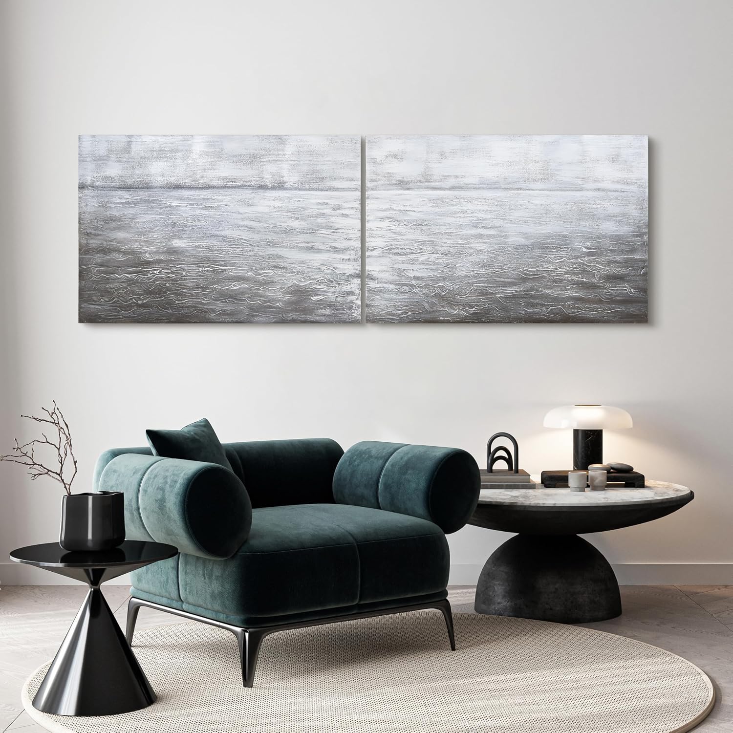 Empire Art Direct Abstract Wall Art Textured Hand Painted Canvas by Martin Edwards, Diptych, 24' x 36' each, Silver Light