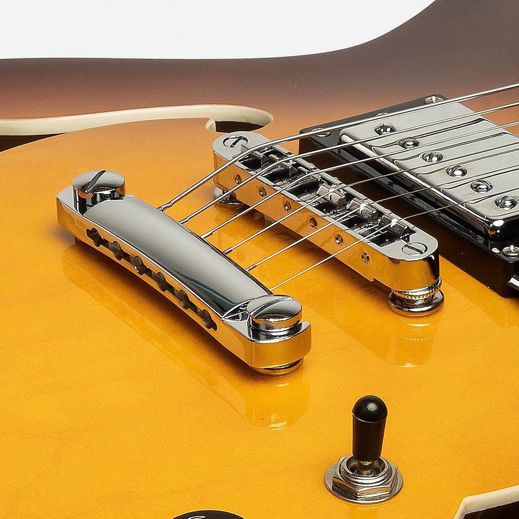 Grote Full Scale Electric Guitar Semi-Hollow Body Guitar Stainless Steel Frets (Vintage Sunburst)