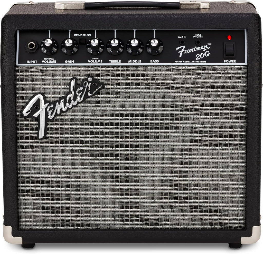 Fender Frontman 20G Electric Guitar Amplifier, 20-Watt Practice Amp with 8' Speaker, Clean & Drive Channels, 3-Band EQ, Aux In & Headphone Jack, with 2-Year Warranty