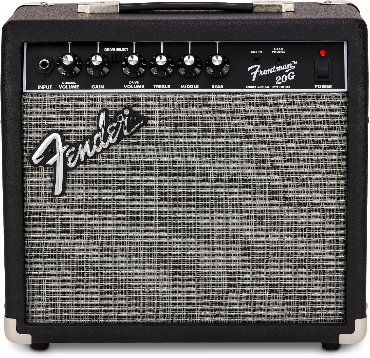 Fender Frontman 20G Electric Guitar Amplifier, 20-Watt Practice Amp with 8' Speaker, Clean & Drive Channels, 3-Band EQ, Aux In & Headphone Jack, with 2-Year Warranty
