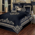 Kensington Luxury Bedding | Classic Black | Palace-Inspired Golden Scrollwork Embroidery | 11 Pc Set with Cal King Comforter, Bedskirt, 2 King Shams, 2 Euro Shams, 2 Euro Pillow Inserts, and 3 Pillows